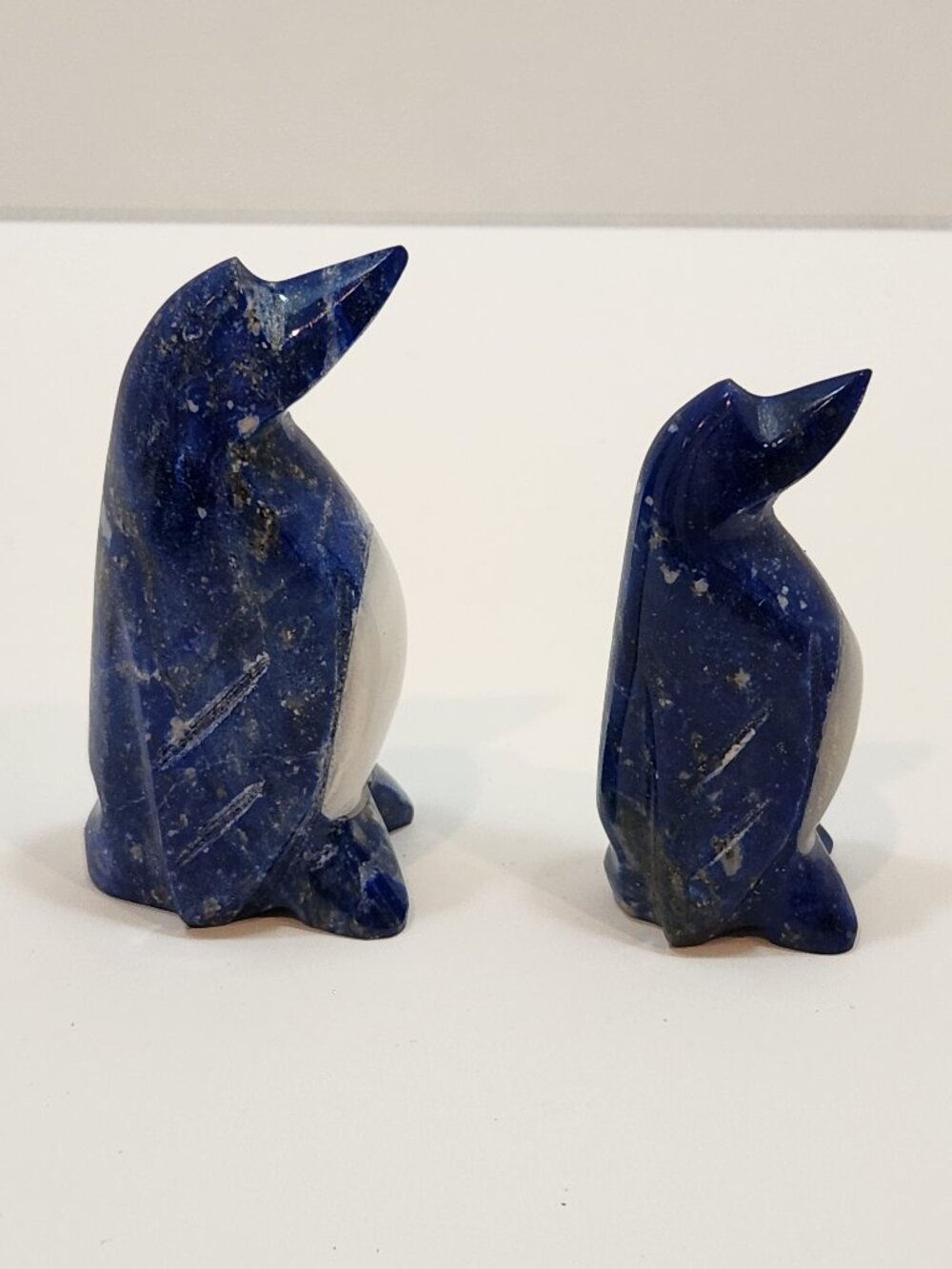 Vintage Hand-Carved Lapis Lazuli & White Marble Penguin Figurines Set of 2
